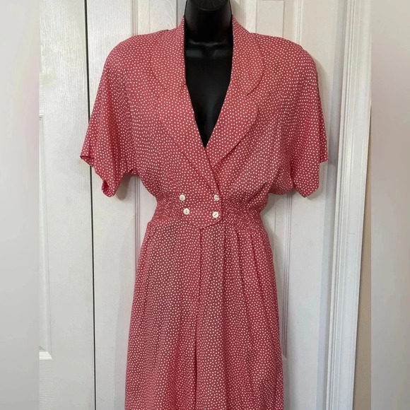 Vintage 1980 1990s Polka Dot Shorts Romper Pink Double Breasted Short Sleeve VTG - Picture 1 of 11